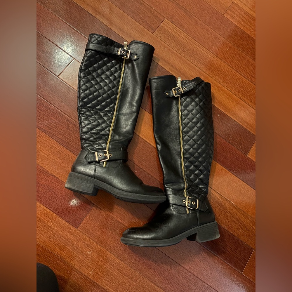 Dream Pairs Black Quilted Knee High Boots - Wide Calf